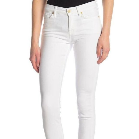 7 For All Mankind Gwenevere High Waist Ankle Skinny White Jeans Stretch - Picture 3 of 11